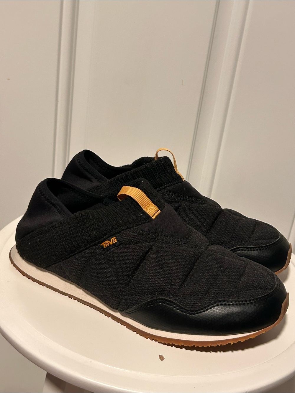 Teva Men’s Black Quilted Slip-On Sneakers with Tan Accents